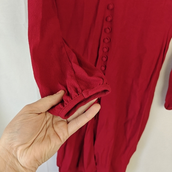Reformation Mini Dress Slit Button Up Long Sleeve Deep V In Red Size 4 Women's - Picture 6 of 13